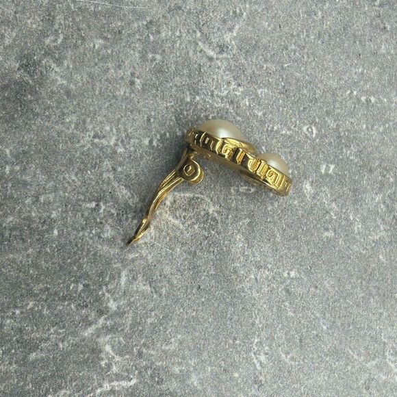 Givenchy Gold Plated Pearl Embellished Clip On Earrings With Rhinestones - Picture 5 of 11